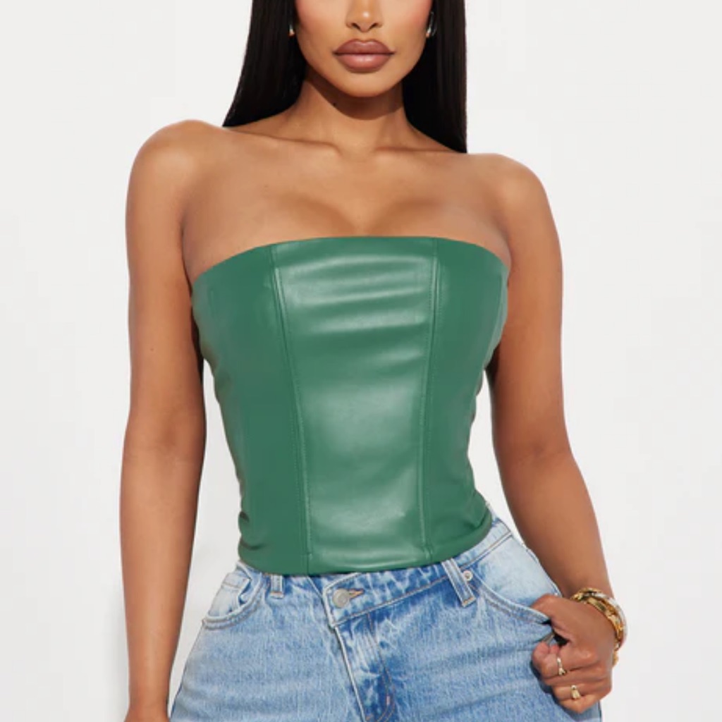 Fashion Nova Green Strapless Faux Leather Tube Top